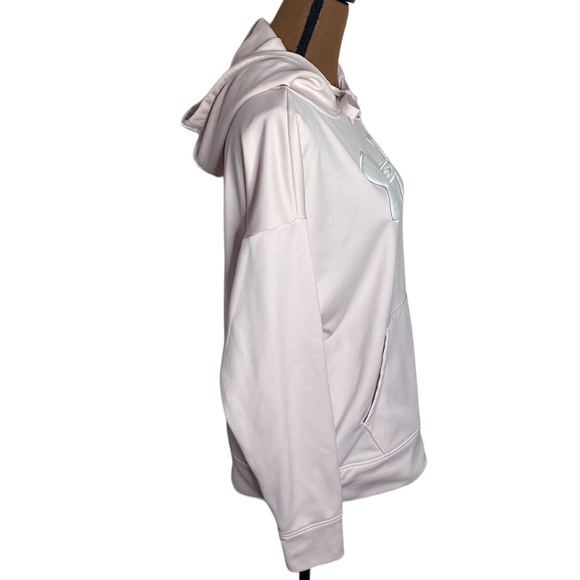 Under Armour loose fit fleece lined hoodie with plush logo pale pink and white L - Picture 4 of 16